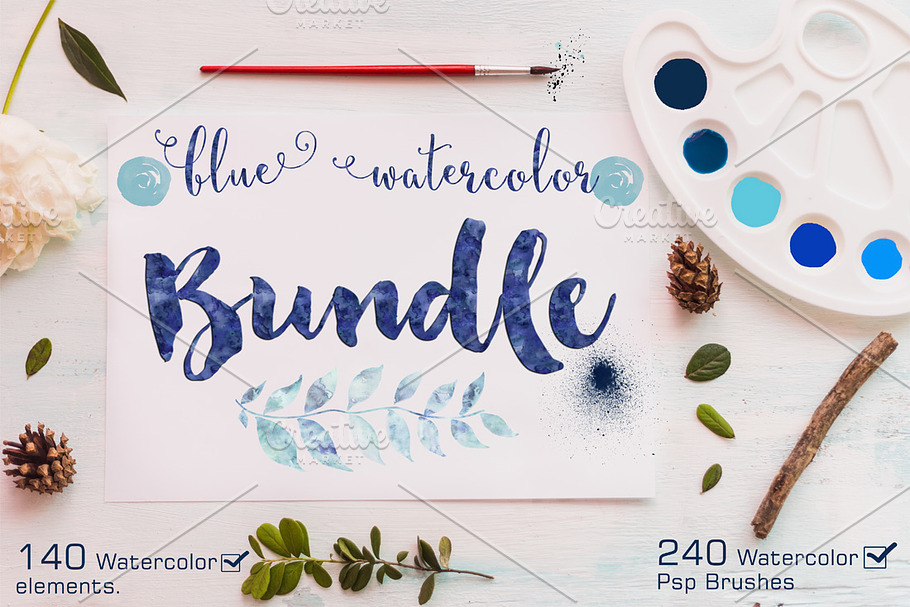 Watercolor Bundle +240 Ps Brushes in Illustrations - product preview 8