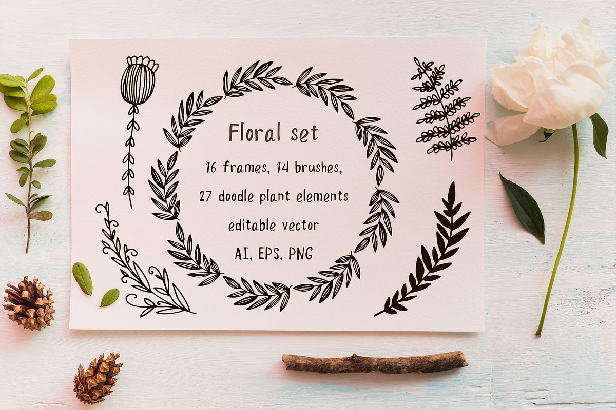 Floral set. Frames and brushes in Objects - product preview 8