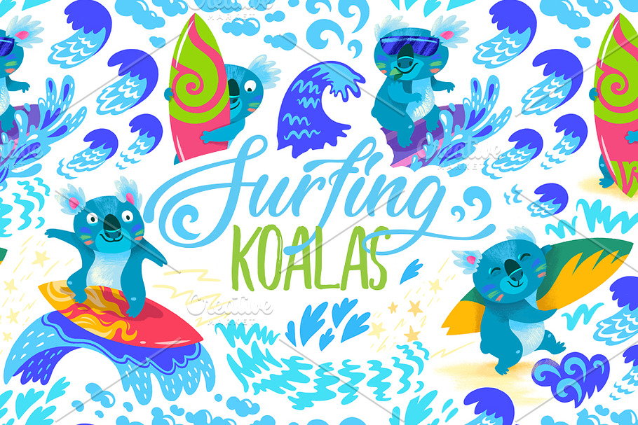 Surfing koalas in Patterns - product preview 8