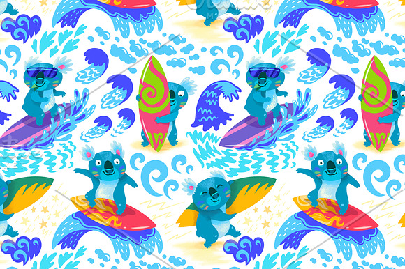 Surfing koalas in Patterns - product preview 1