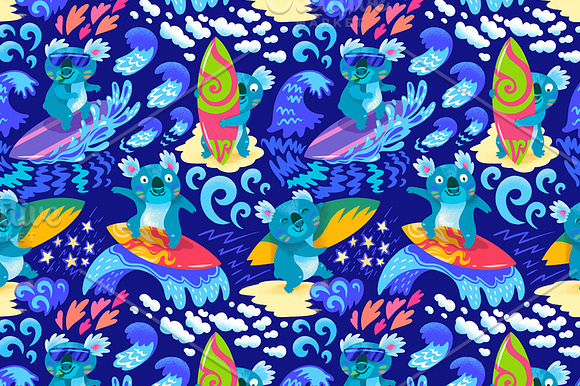 Surfing koalas in Patterns - product preview 2