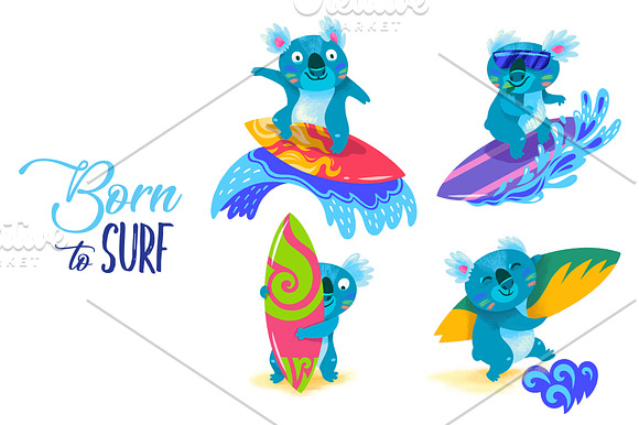 Surfing koalas in Patterns - product preview 5