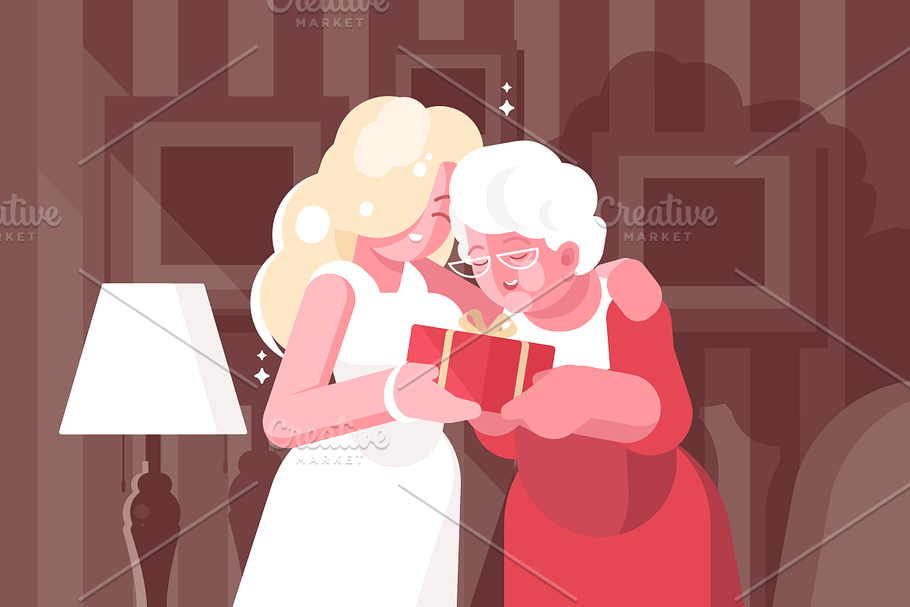 Woman giving present to her mother in Illustrations - product preview 8
