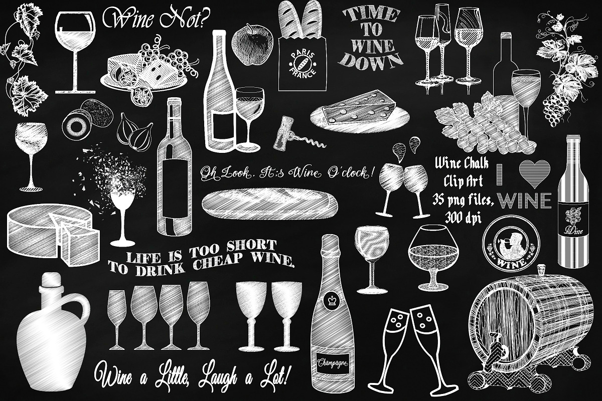 Chalk Wine & Cheese Clip Art in Illustrations - product preview 8