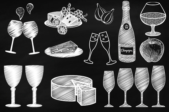 Chalk Wine & Cheese Clip Art in Illustrations - product preview 1