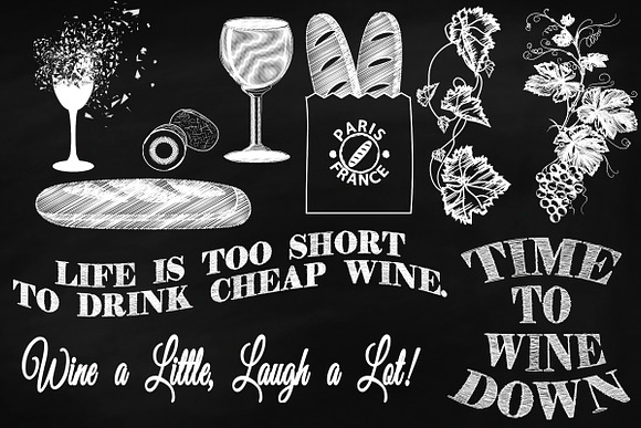 Chalk Wine & Cheese Clip Art in Illustrations - product preview 2