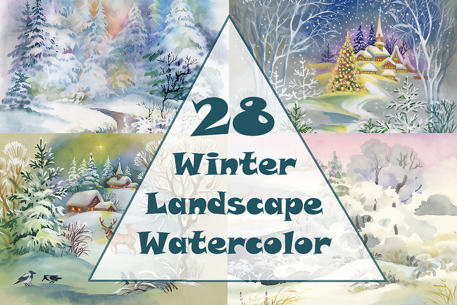 Watercolor winter landscape in Illustrations - product preview 8