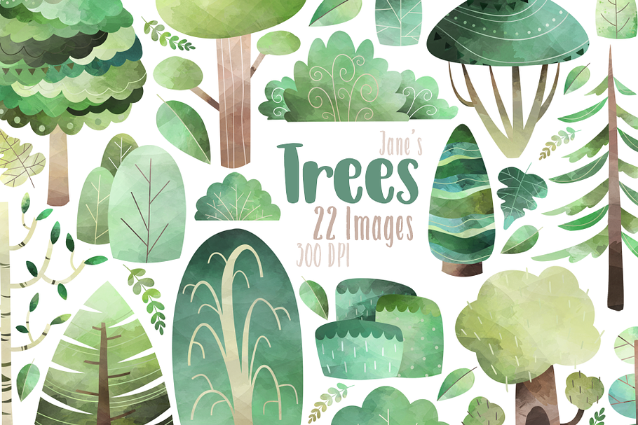 Watercolor Trees Clipart in Illustrations - product preview 8