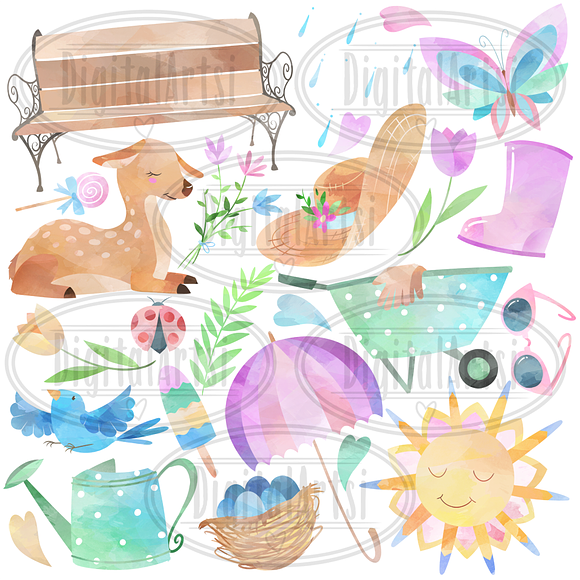 Watercolor Spring Clipart in Illustrations - product preview 1