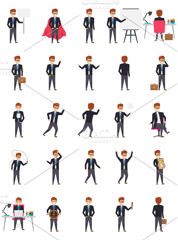 Manager Character In Different Poses in Icons - product preview 4