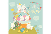 Cute Easter bunnies and easter egg