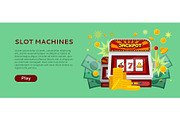 Slot Machine Web Banner Isolated on