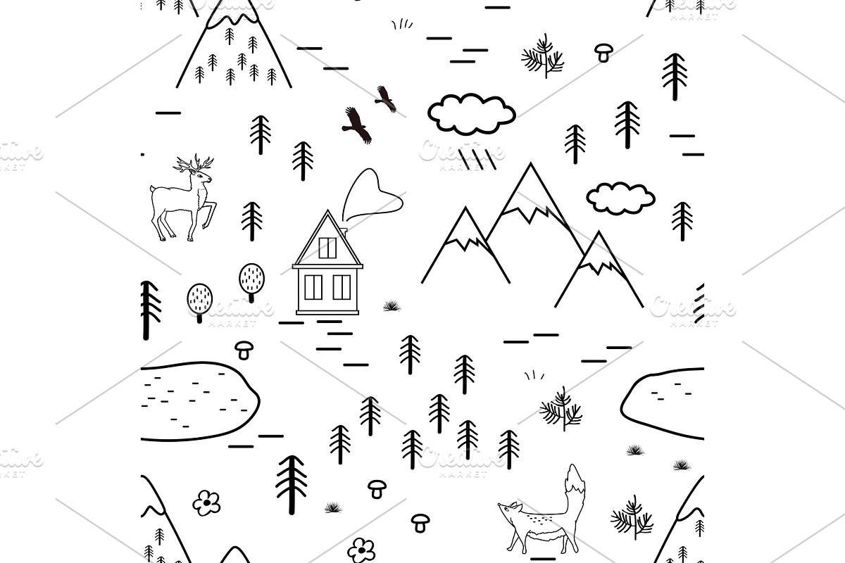 Hand drawn scandinavian landscape in Illustrations - product preview 8