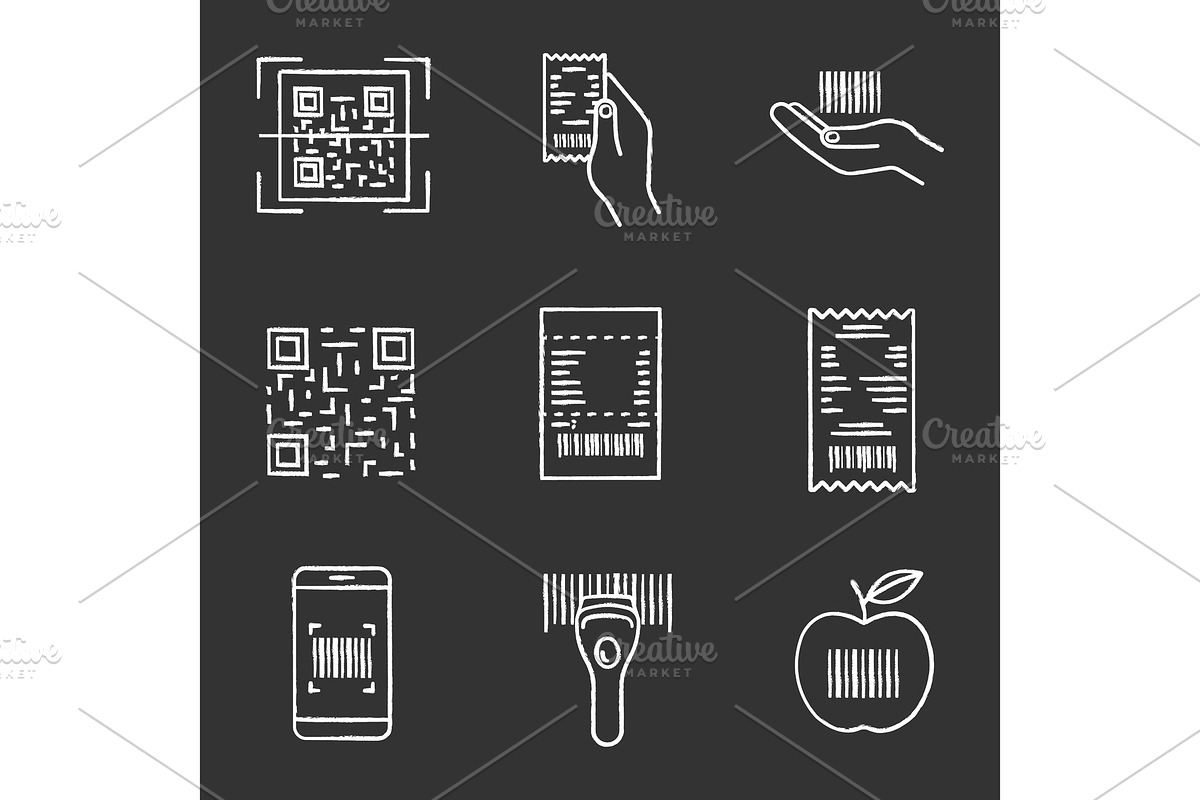 Barcodes chalk icons set in Icons - product preview 8