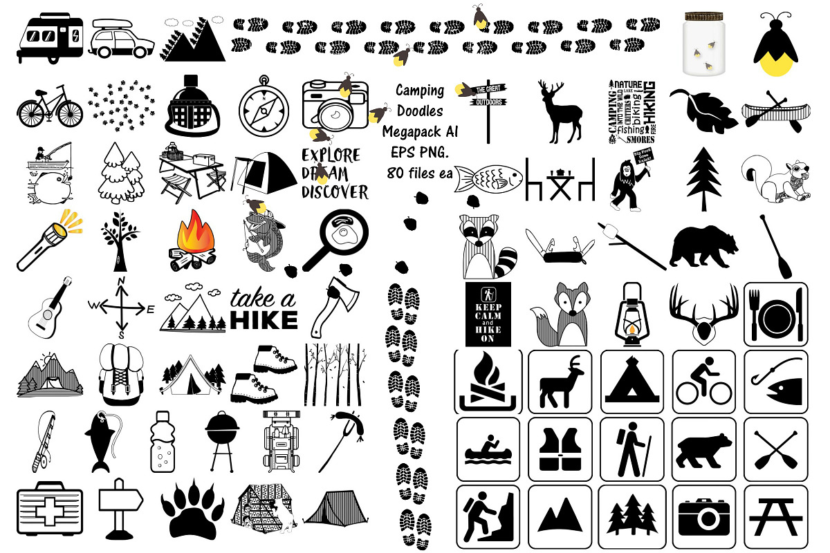 Camping Doodle/Silhouette AI EPS PNG in Illustrations - product preview 8