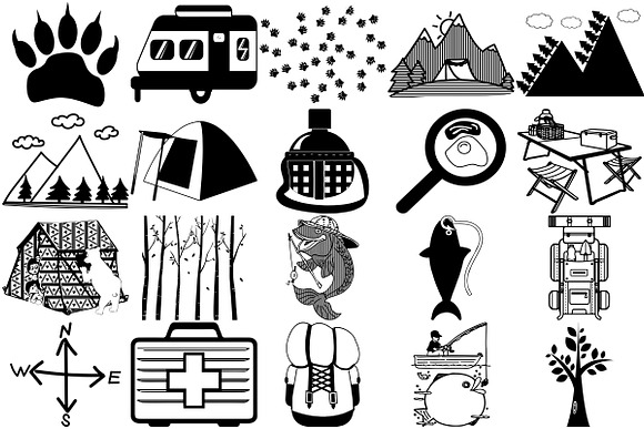 Camping Doodle/Silhouette AI EPS PNG in Illustrations - product preview 3