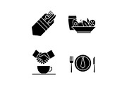 Business lunch glyph icons set