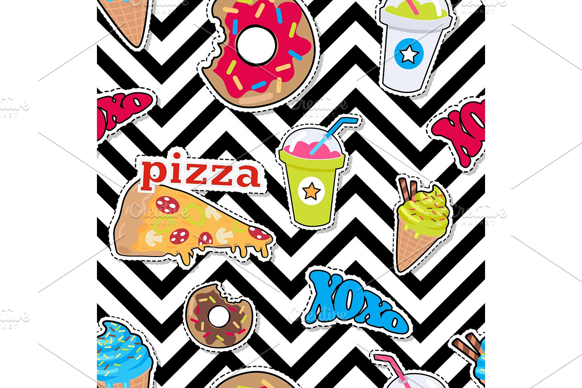 Pizza, Doughnut, Cocktail, Smoothie in Illustrations - product preview 8