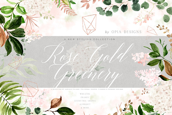 Rose Gold & Greenery Geometric Set