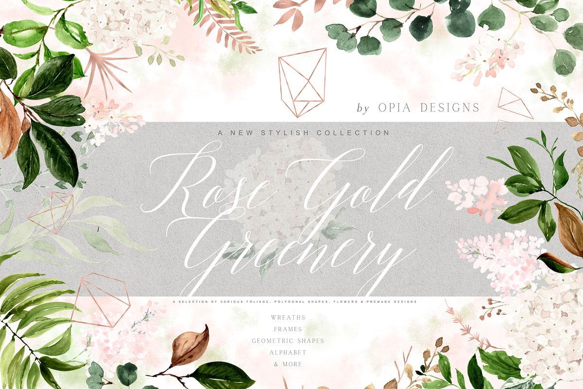 Rose Gold & Greenery Geometric Set in Illustrations - product preview 8
