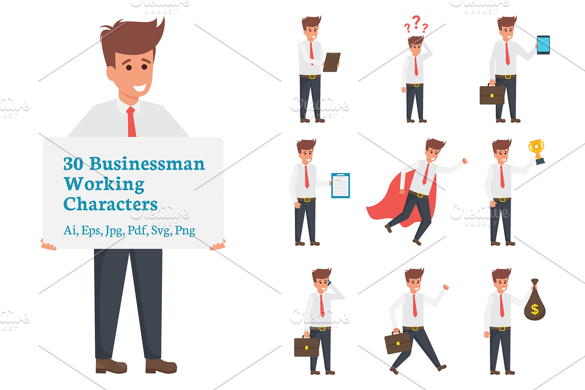 30 Businessman Working Character in Icons - product preview 8