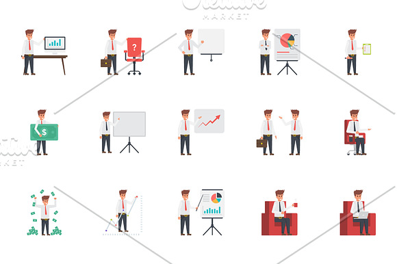 30 Businessman Working Character in Icons - product preview 2