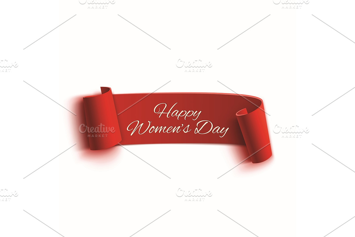 Happy Womens Day banner, red ribbon. in Objects - product preview 8