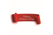 Happy Womens Day banner, red ribbon.