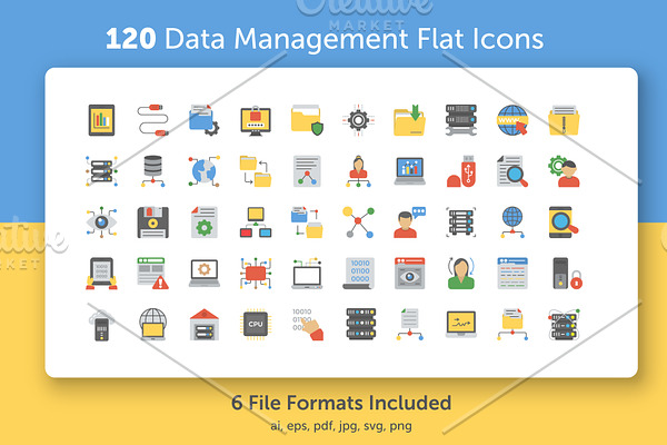 120 Data Management Flat Icons 