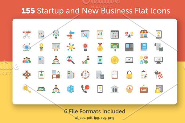 155 Startup and Business Flat Icons