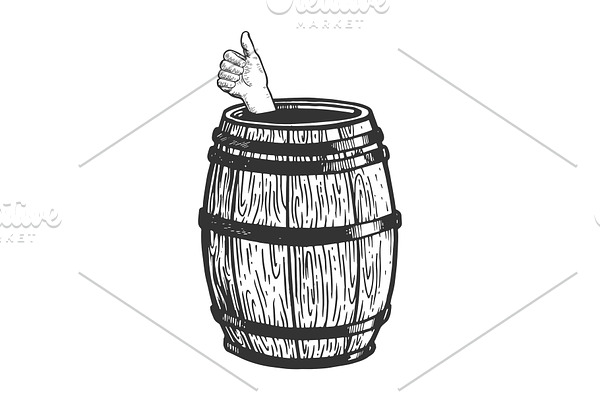 Thumb up in wine barrel engraving