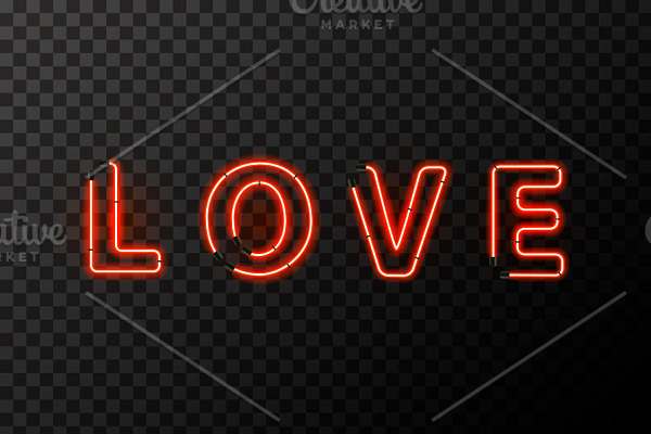 LOVE word made up from red neon