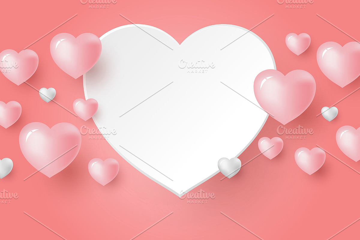 3d hearts on coral color background in Illustrations - product preview 8