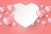 3d hearts on coral color background