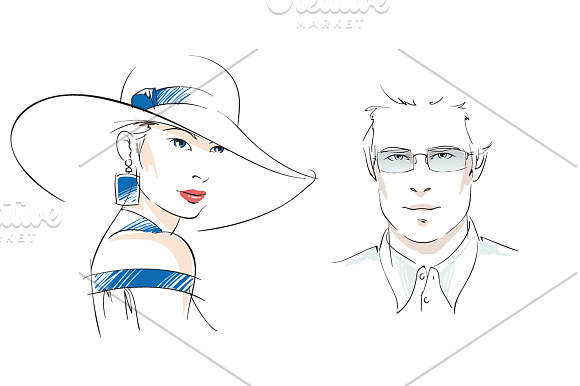 Fashion Portraits Sketch Set in Illustrations - product preview 1