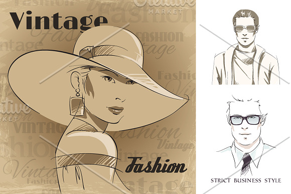 Fashion Portraits Sketch Set in Illustrations - product preview 2