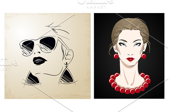 Fashion Portraits Sketch Set in Illustrations - product preview 4