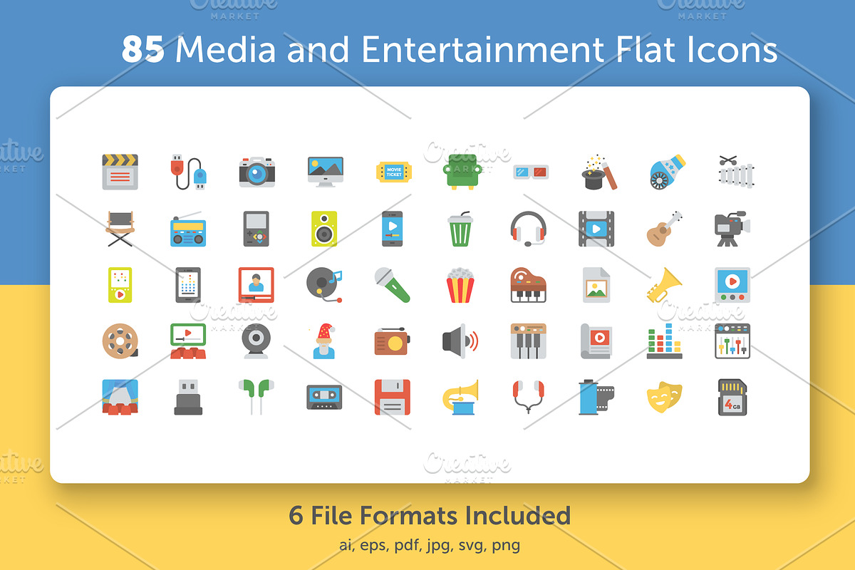 85 Media and Entertainment Flat Icon in Icons - product preview 8