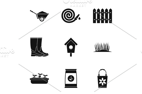 Farming icons set, simple style