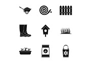 Farming icons set, simple style