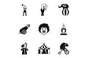 Concert in circus icons set, simple