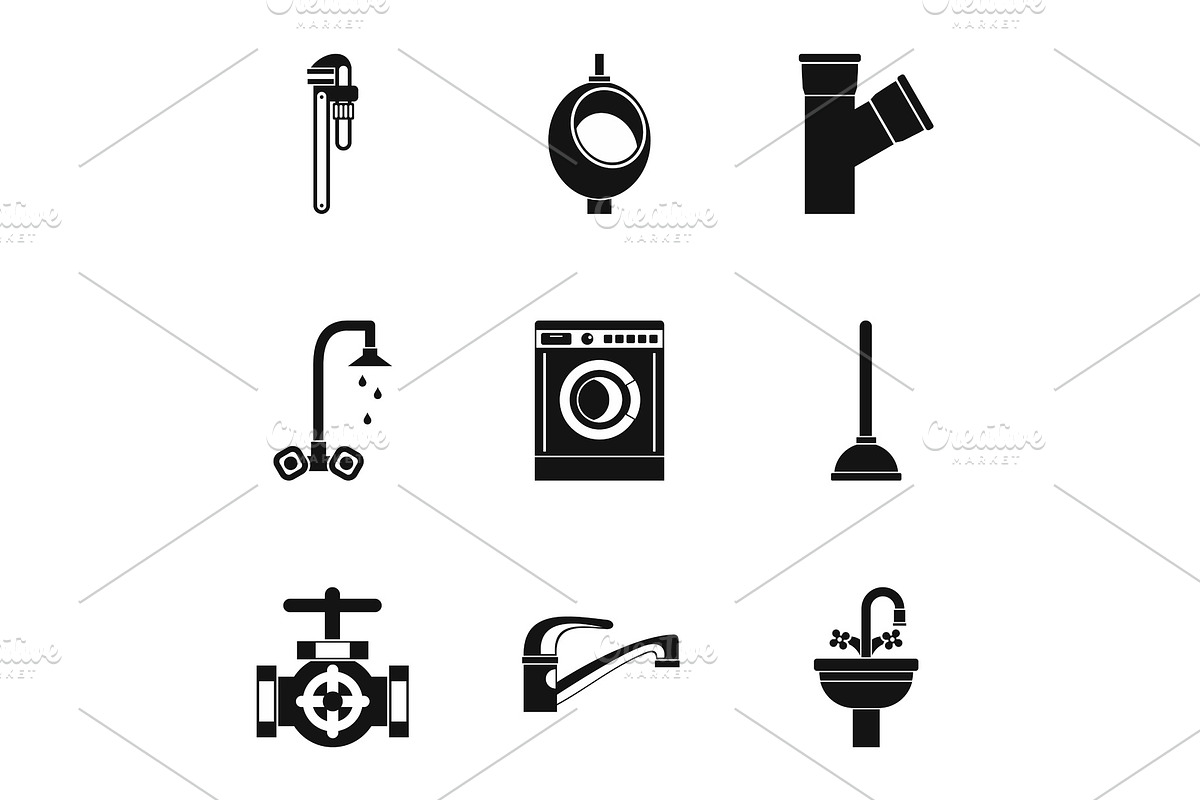 Equipment for bathroom icons set in Objects - product preview 8