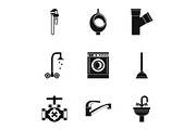 Equipment for bathroom icons set