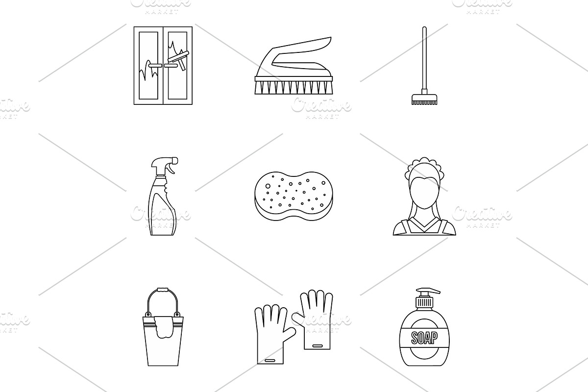 Cleansing icons set, outline style in Objects - product preview 8