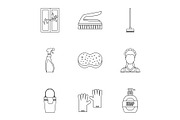 Cleansing icons set, outline style