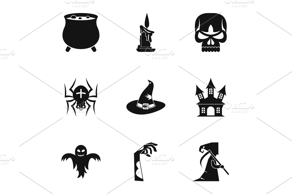 Halloween icons set, simple style in Objects - product preview 8
