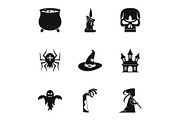 Halloween icons set, simple style