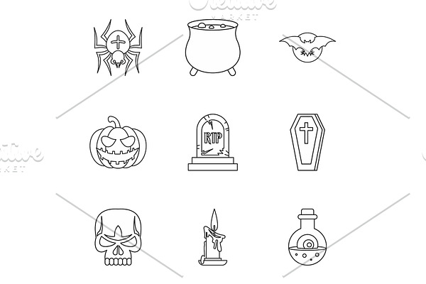 Halloween holiday icons set, outline