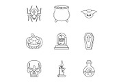 Halloween holiday icons set, outline