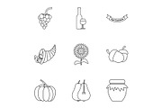 Autumn festival icons set, outline